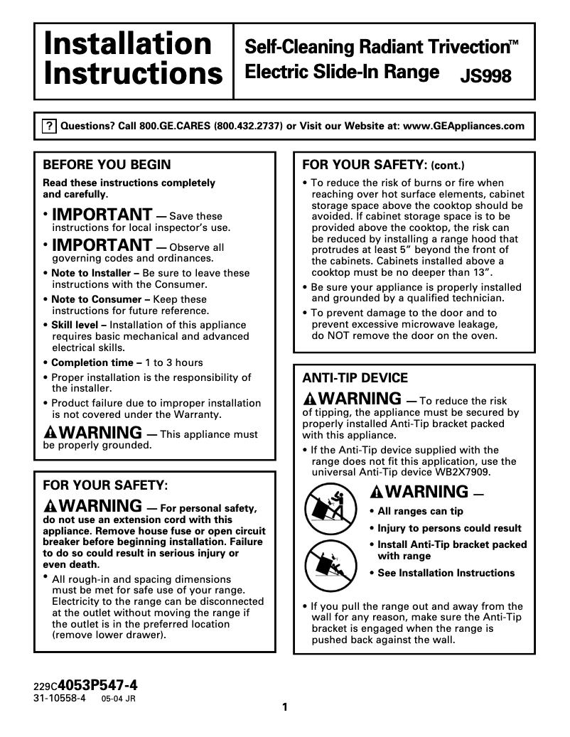 Image de la première page du manuel de l'appareil Profile JS998BKBB