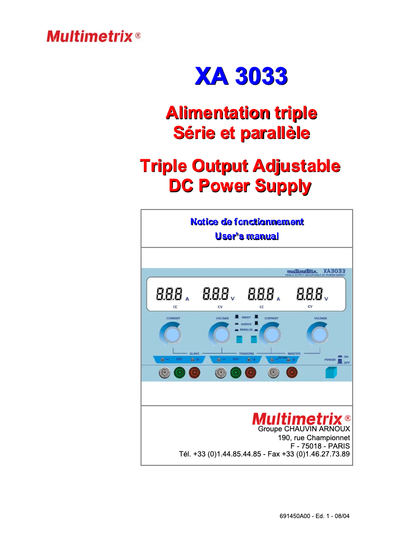 Page 1 de la notice Manuel utilisateur Multimetrix XA3033