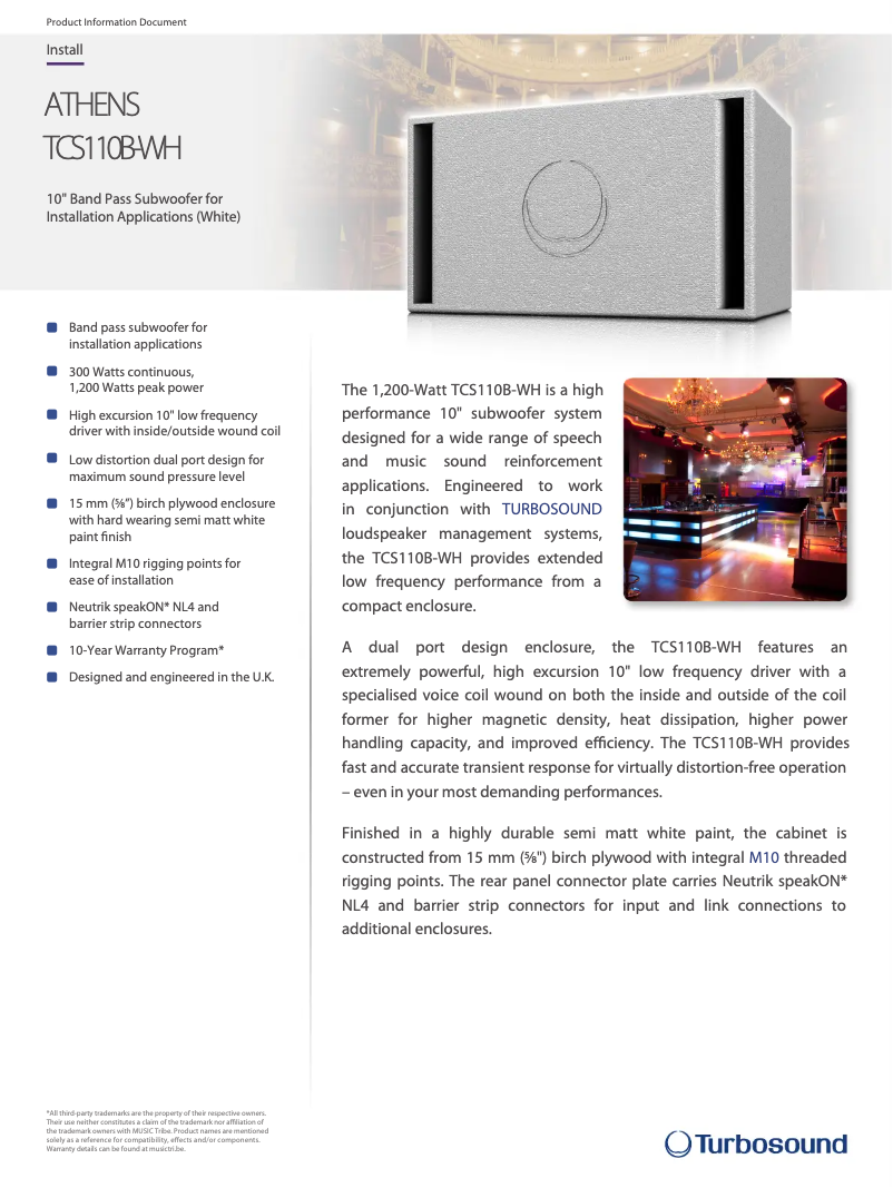 Page n°1 - Fiche technique Turbosound TCS110B