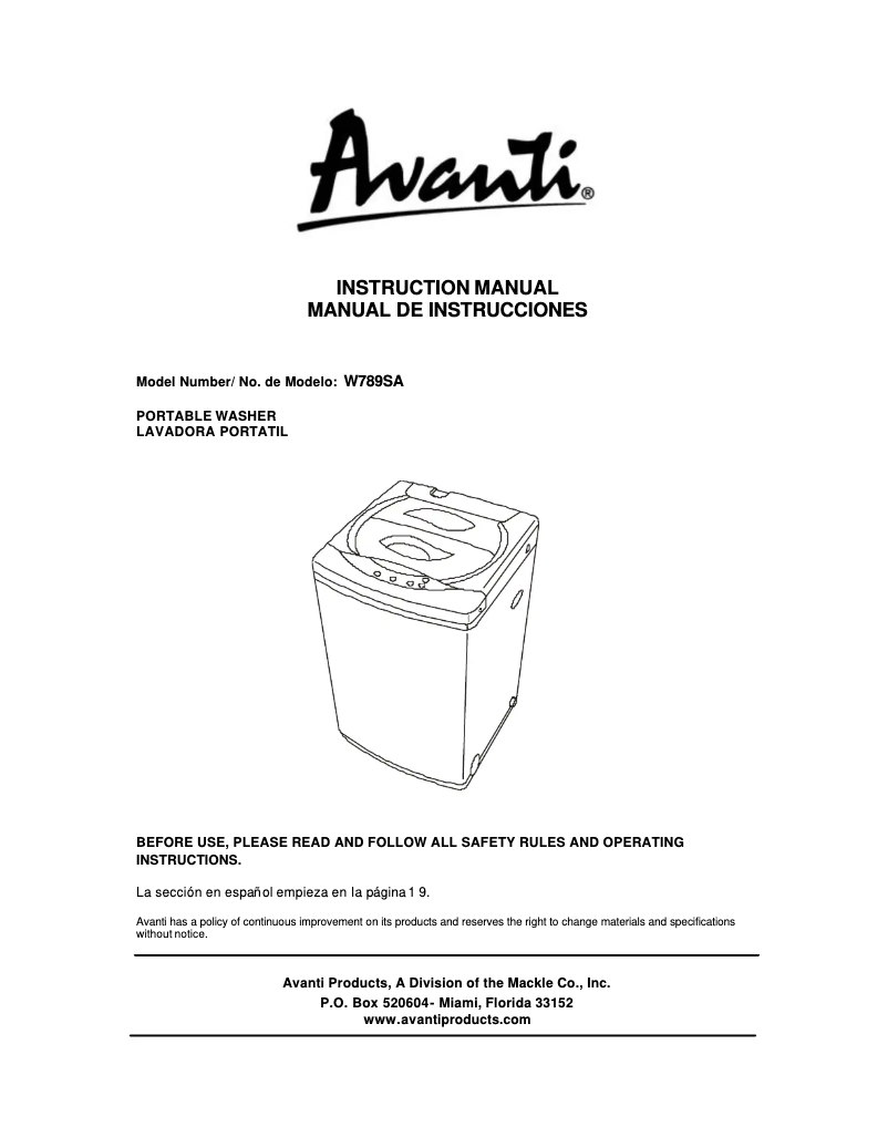 Page n°1 - Manuel utilisateur Avanti W789SA