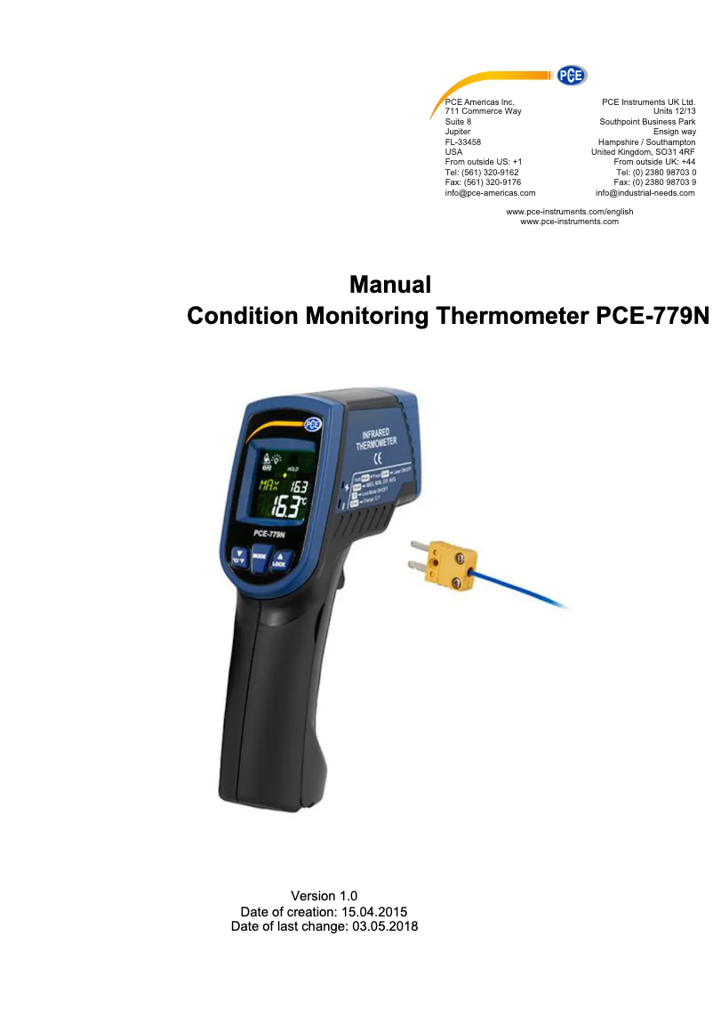 Page n°1 - Manuel utilisateur PCE Instruments PCE-779N