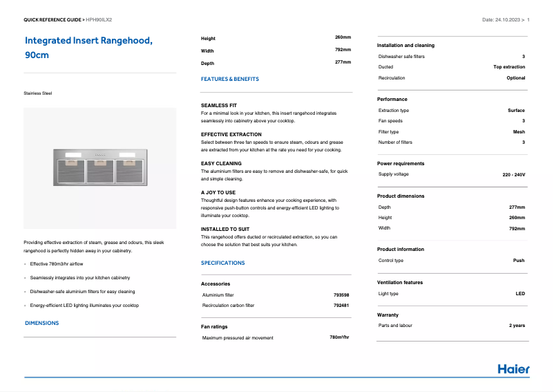 Page 1 de la notice Manuel utilisateur Haier HPH90ILX2