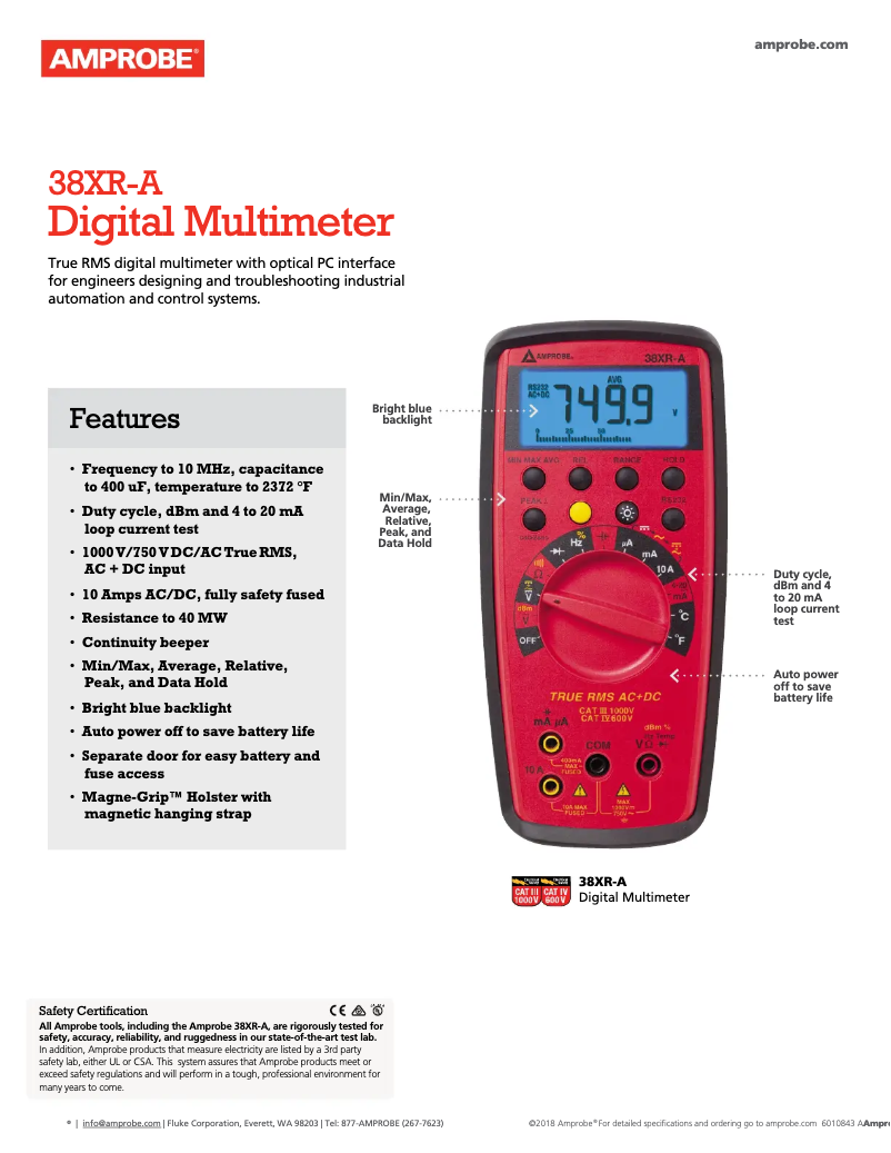 Página 1 del manual Ficha técnica Amprobe 38XR-A