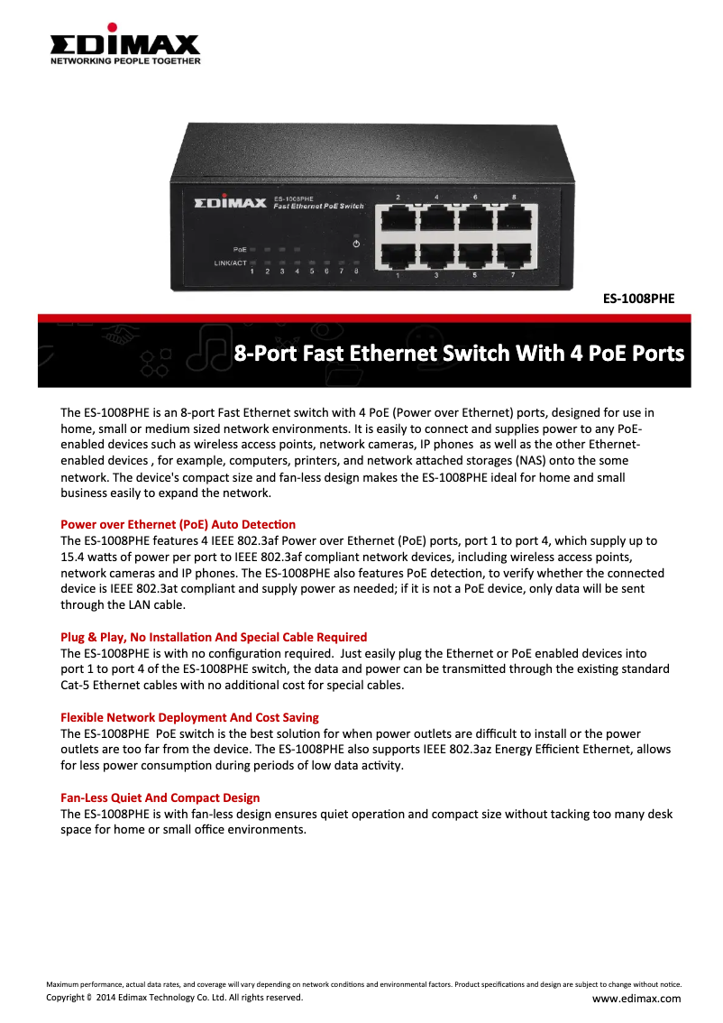 Page n°1 - Fiche technique Edimax ES-1008PHE