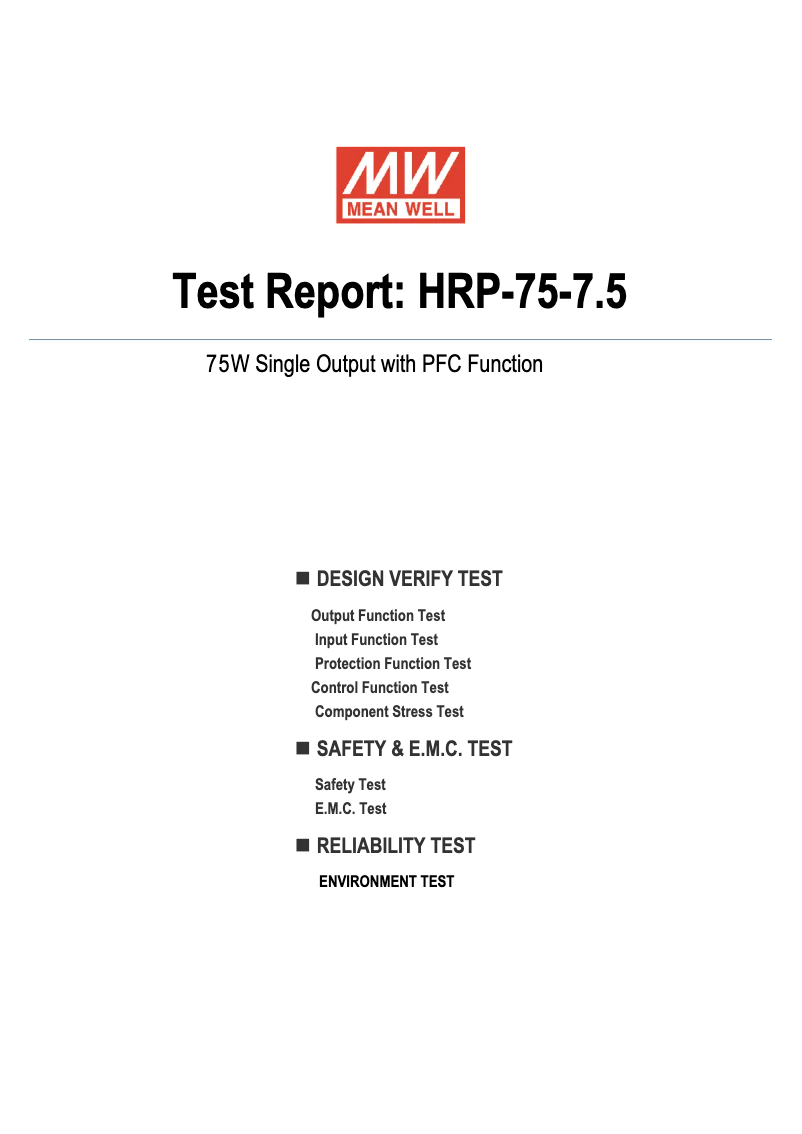 Page 1 of the manual Technical Sheet Mean Well HRP-75-7.5