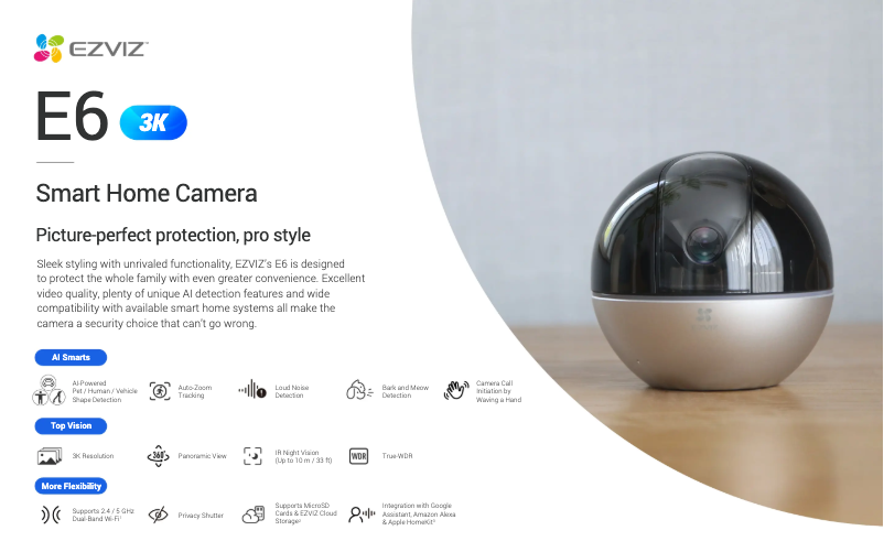 Page 1 de la notice Fiche technique EZVIZ E6