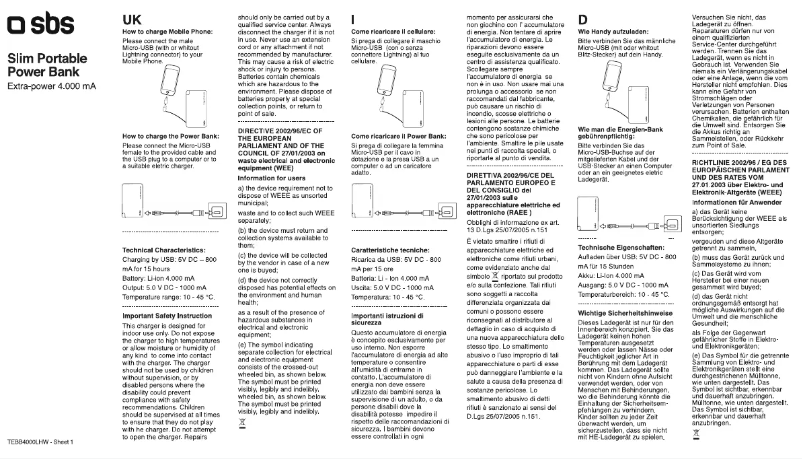Page 1 of the manual User Manual SBS TEBB4000LHW