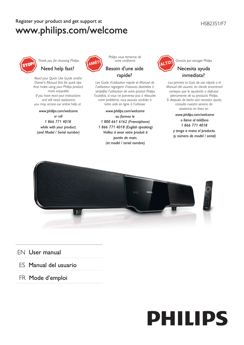 Page 1 de la notice Manuel utilisateur Philips HSB2351