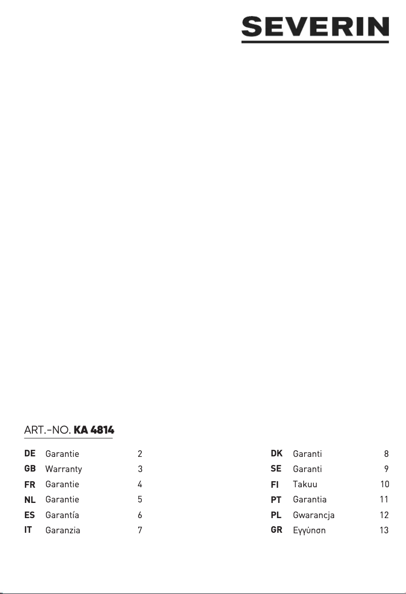 Page n°1 - Informations de garantie Severin KA 4814