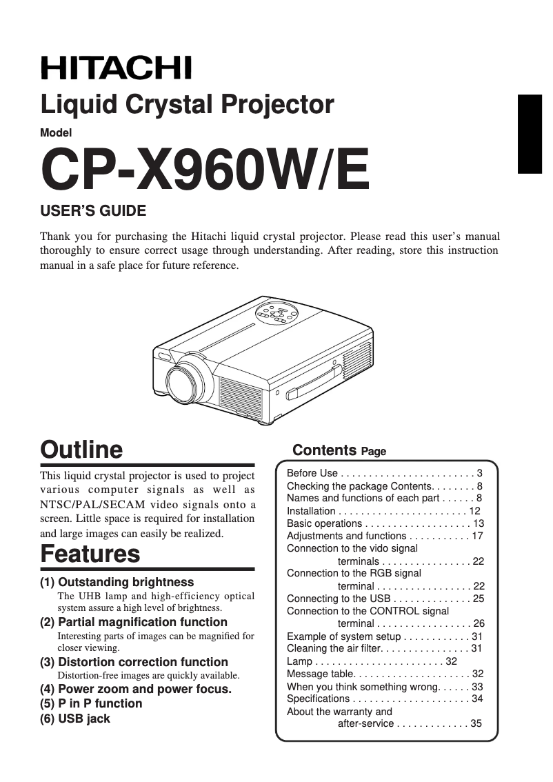 Page 1 de la notice Manuel utilisateur Hitachi CP-X960W
