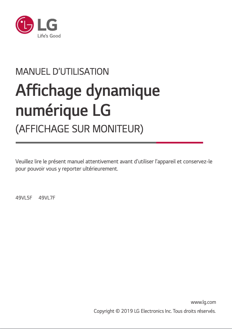 Page n°1 - Manuel utilisateur LG 49VL5F