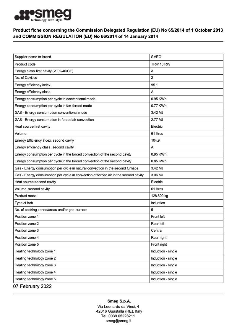 Page 1 de la notice Brochure Smeg TR4110IRW