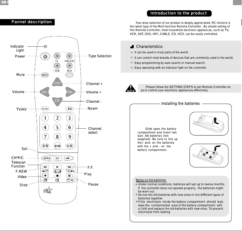 Image de la première page du manuel de l'appareil RC UNIVERS30