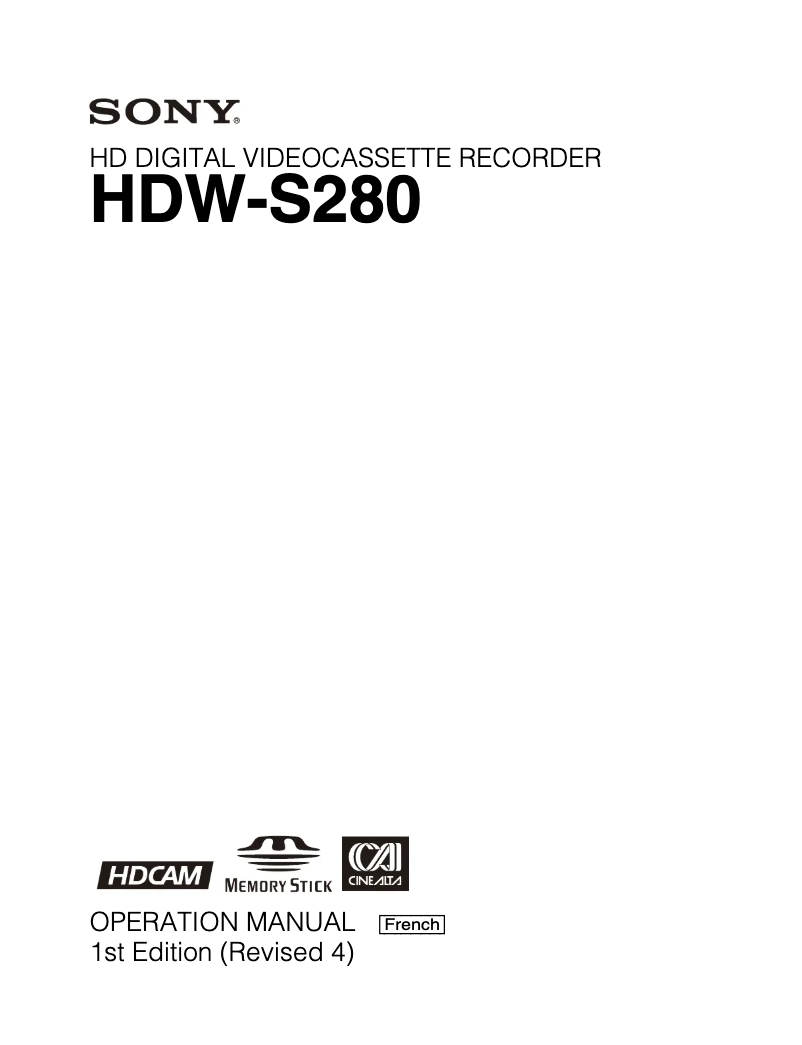 Page 1 de la notice Manuel utilisateur Sony HDW-S280