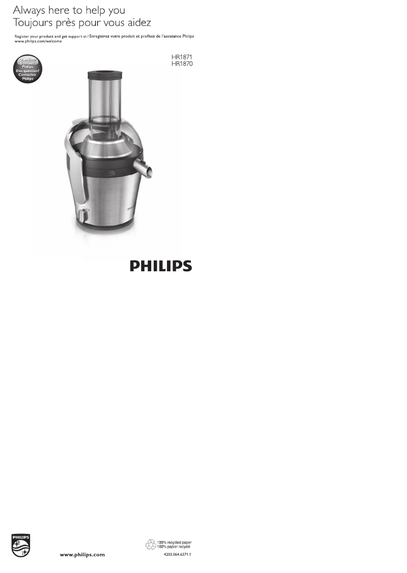 Page 1 de la notice Manuel utilisateur Philips Viva Collection HR1871