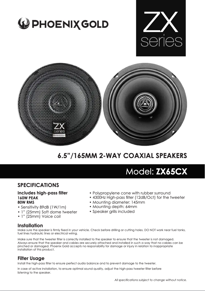 Page 1 of the manual User Manual Phoenix Gold ZX65CX