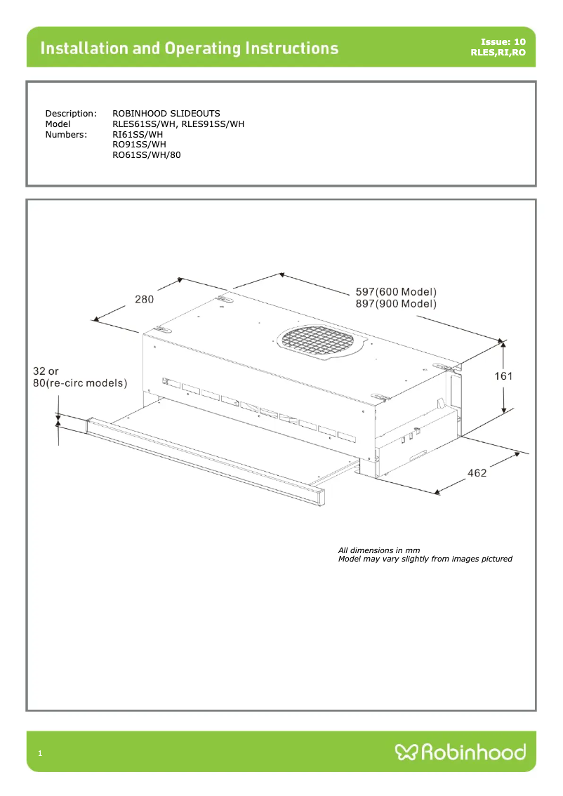 Página 1 del manual Guía de instalación Robinhood RO91SS/WH/80