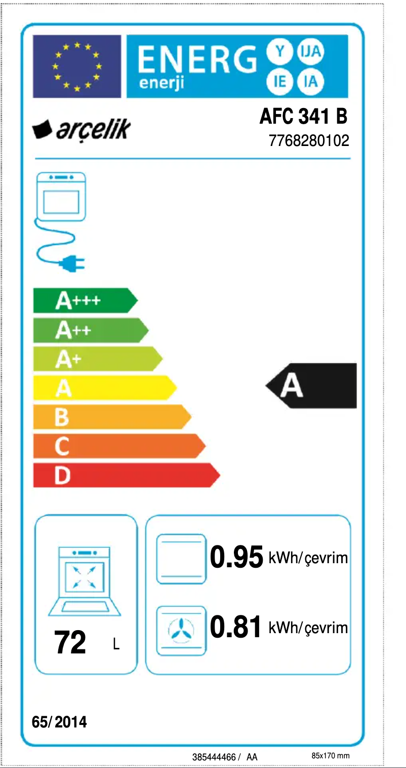Page n°1 - Label énergétique Arçelik AFC 341 B