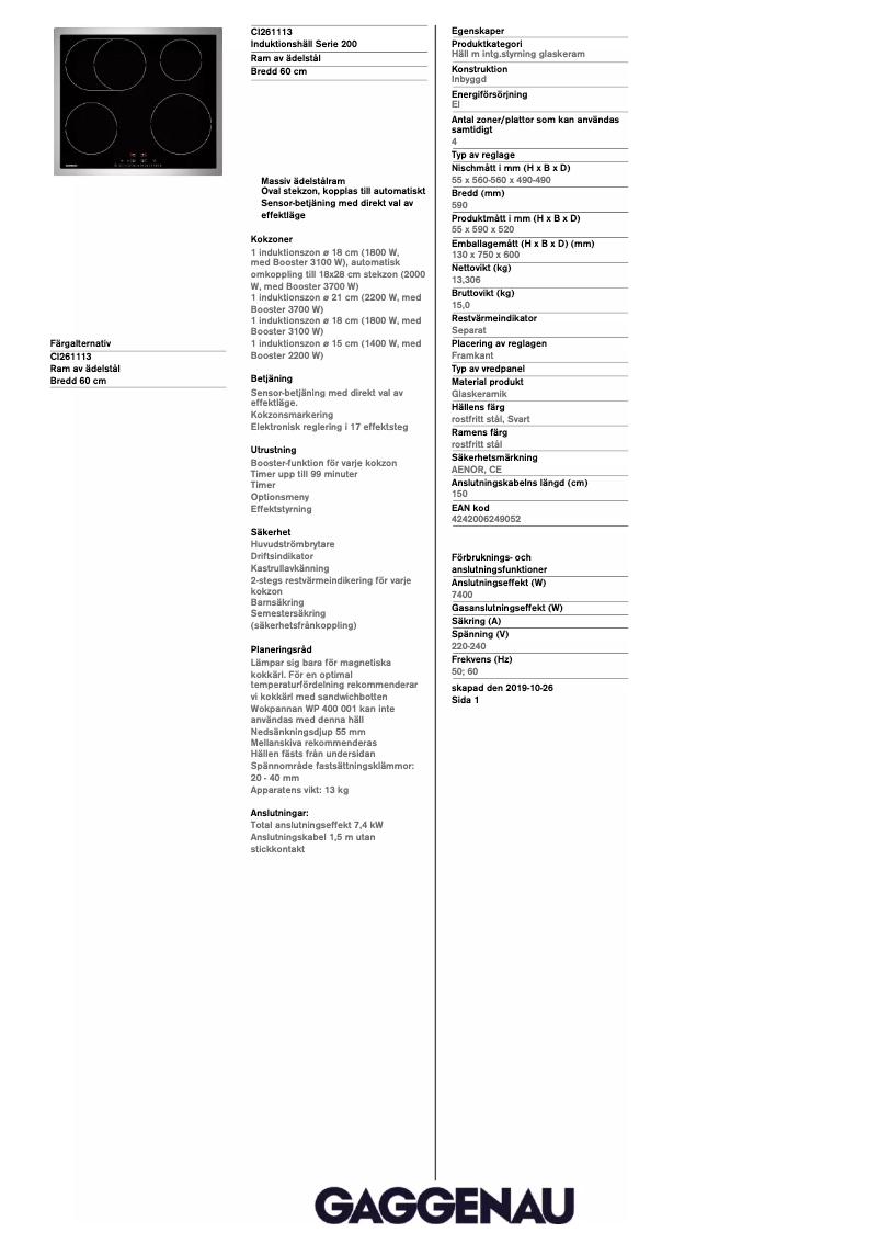 Page n°1 - Manuel utilisateur Gaggenau CI261113