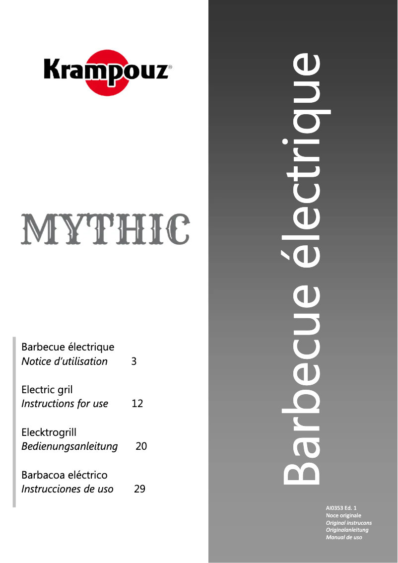 Page 1 de la notice Manuel utilisateur Krampouz Mythic