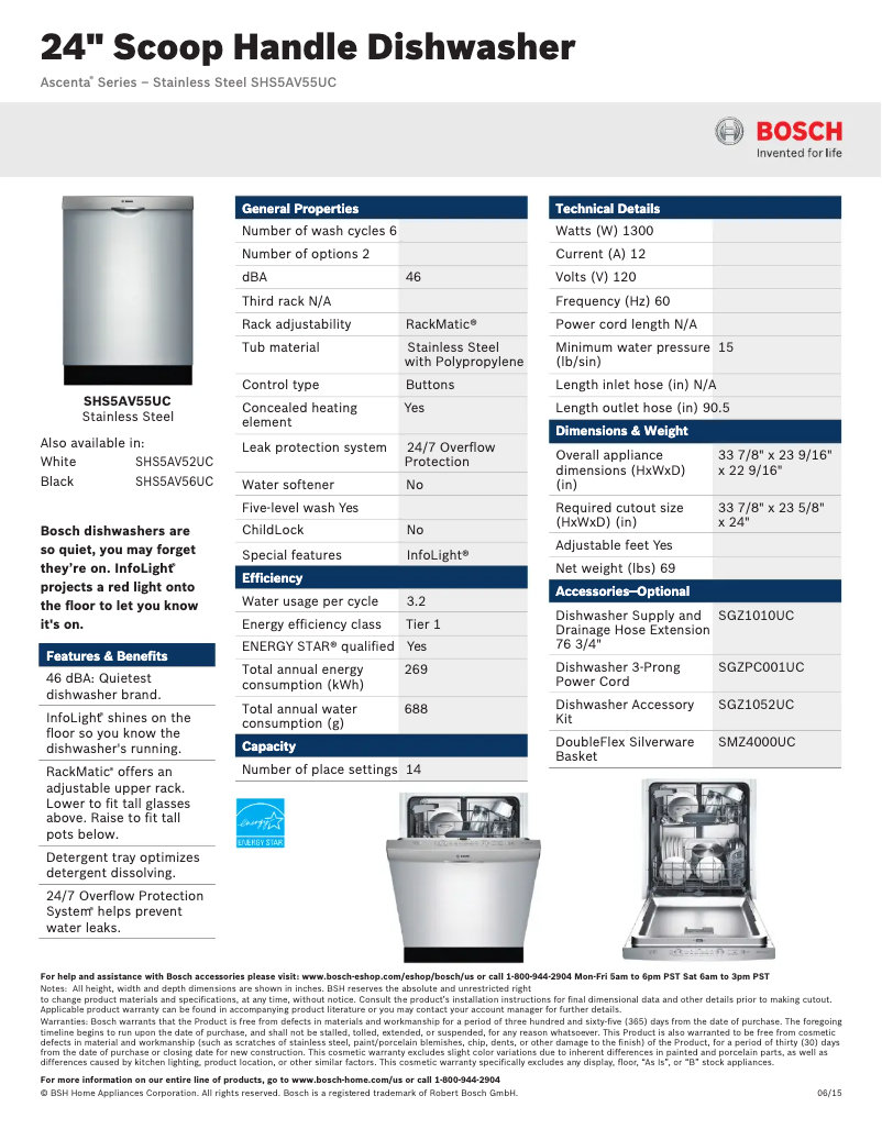 Página 1 del manual Ficha técnica Bosch SHS5AV5