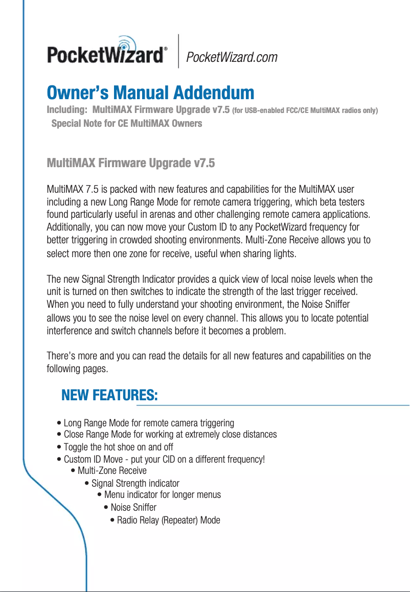 Page 1 de la notice Manuel utilisateur PocketWizard Pocket Wizard Multimax