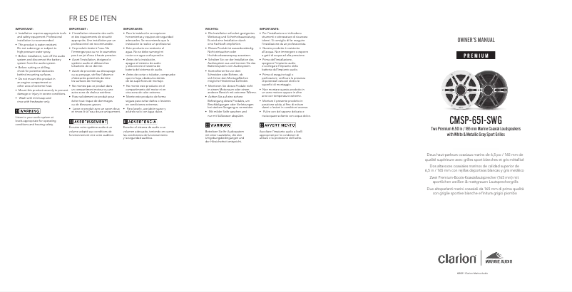 Page n°1 - Manuel utilisateur Clarion Premium CMSP-651-SWG
