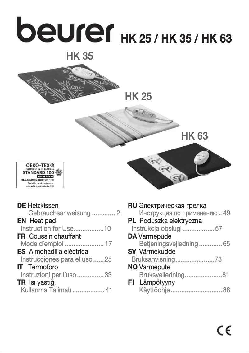 Page 1 de la notice Manuel d'utilisation et d'entretien Beurer HK 35