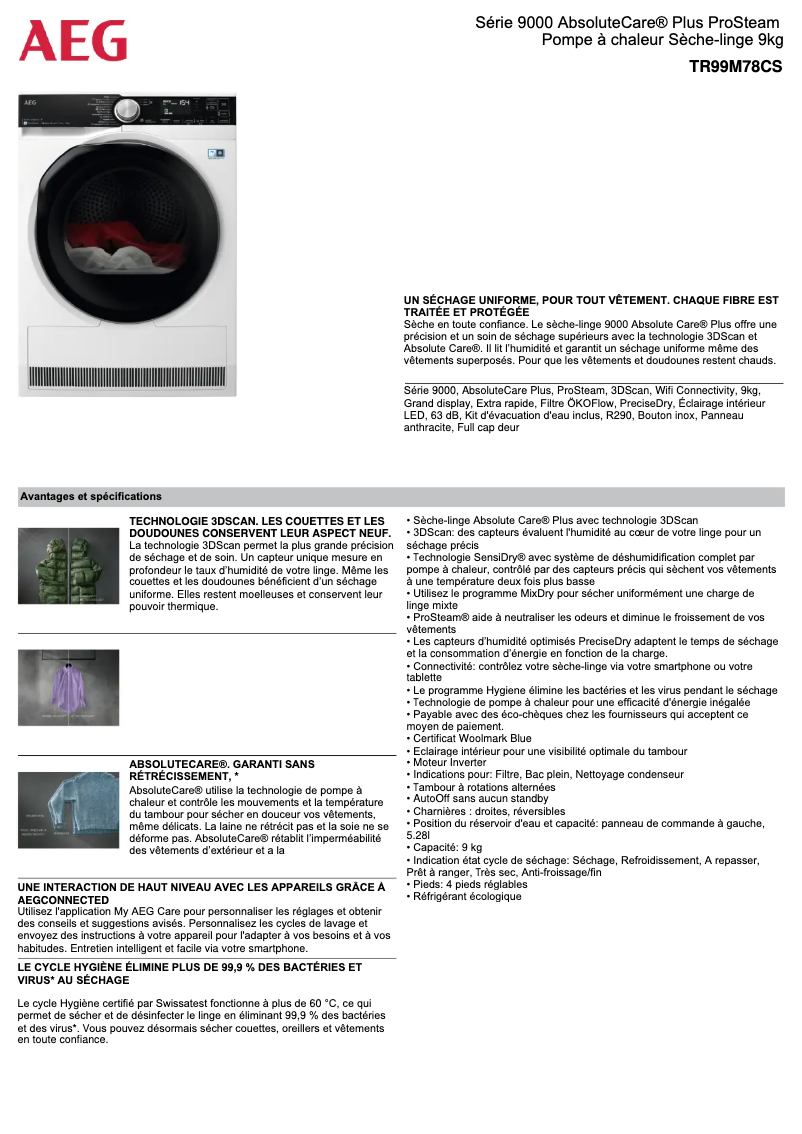 Page n°1 - Fiche technique AEG TR99M78CS