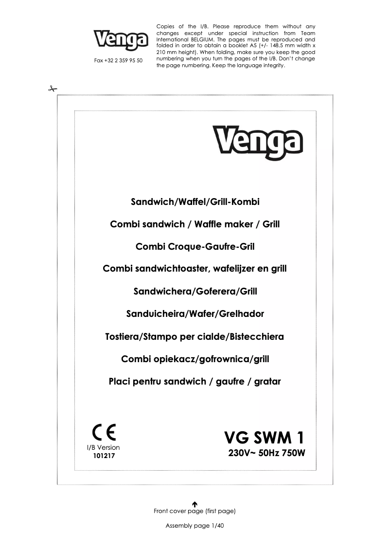Página 1 del manual Manual de usuario Venga VG SWM 1
