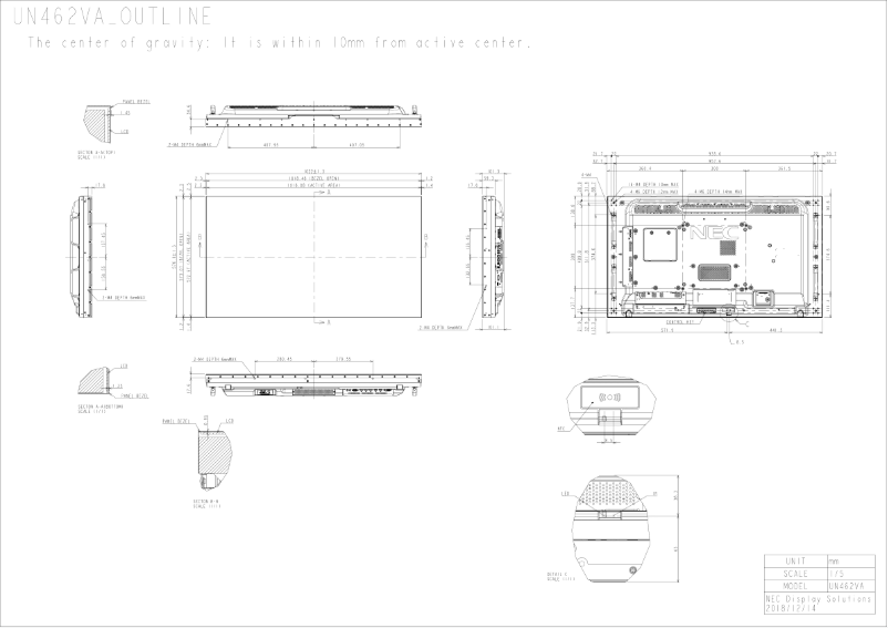 Page 1 de la notice Dessin technique NEC MultiSync UN462VA