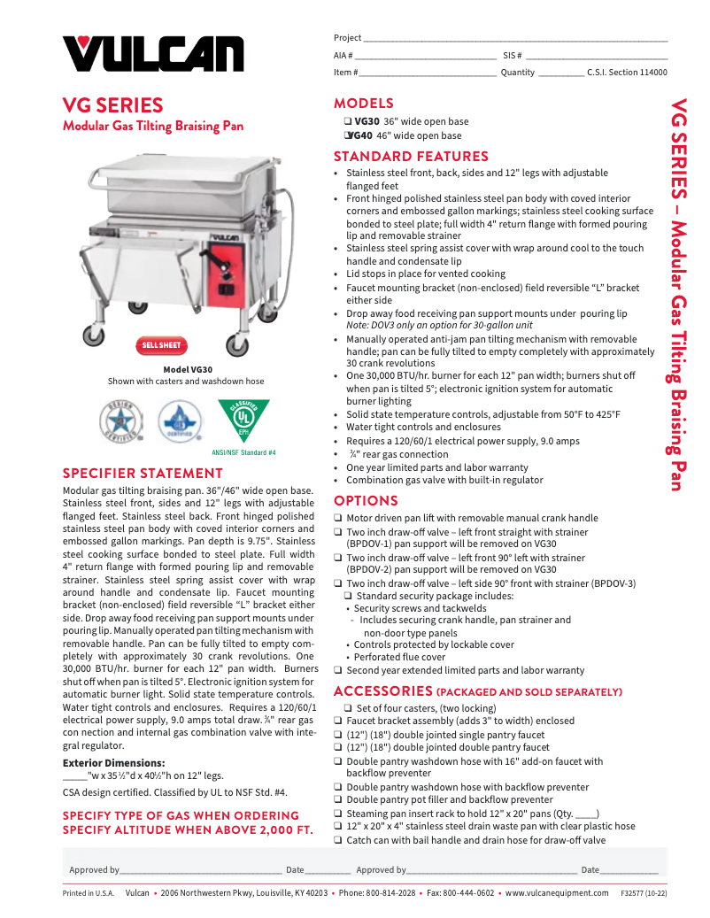 Página 1 del manual Ficha técnica Vulcan VG40