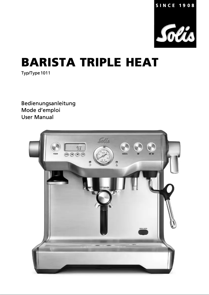 Page n°1 - Manuel utilisateur Solis Barista Triple Heat 1011