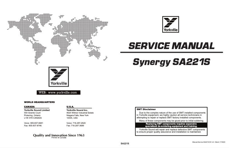 Page n°1 - Manuel utilisateur Yorkville Synergy SA221S