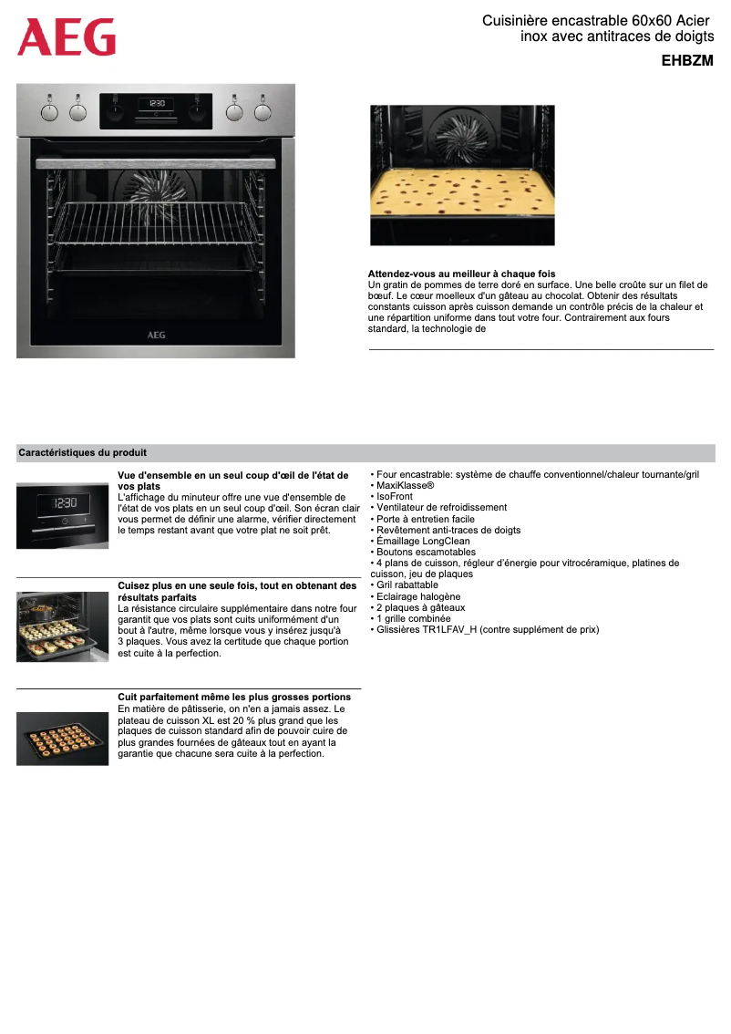 Página 1 del manual Ficha técnica AEG EHBZM