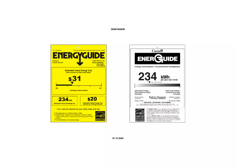 Page 1 de la notice Label énergétique Danby DDW1804EW
