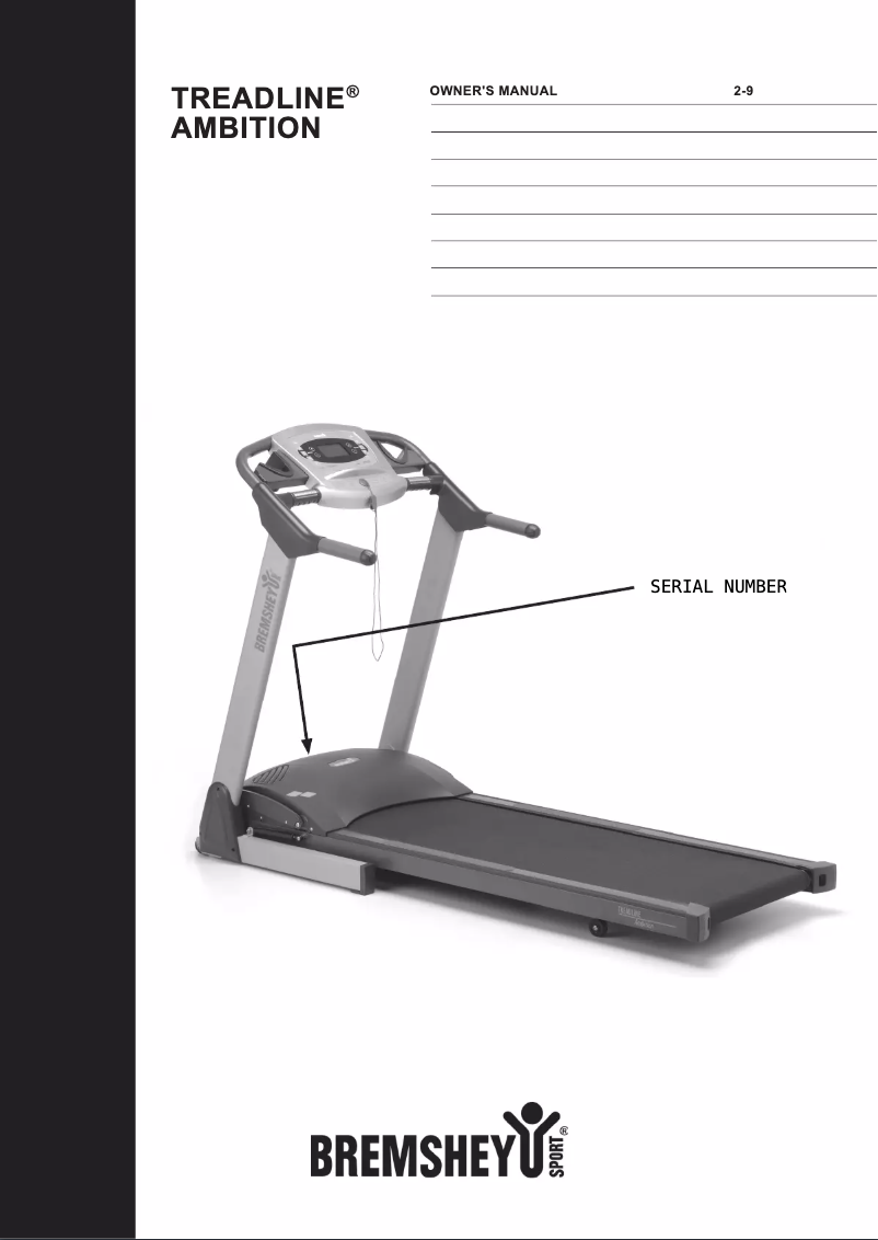 Image de la première page du manuel de l'appareil Treadline Ambition