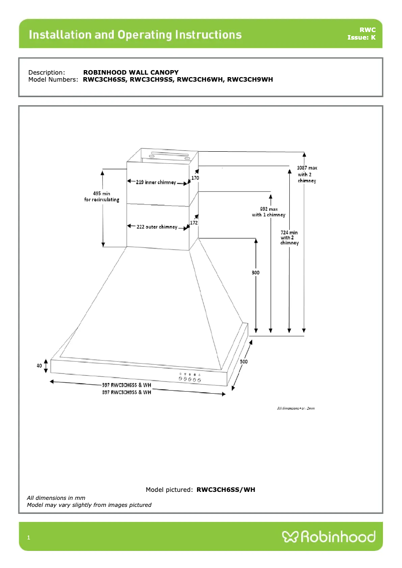 Page n°1 - Instructions / montage Robinhood RWC3CH9SS