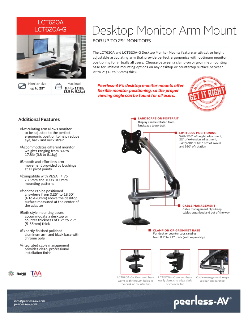 Página 1 del manual Manual de usuario Peerless-AV LCT620A