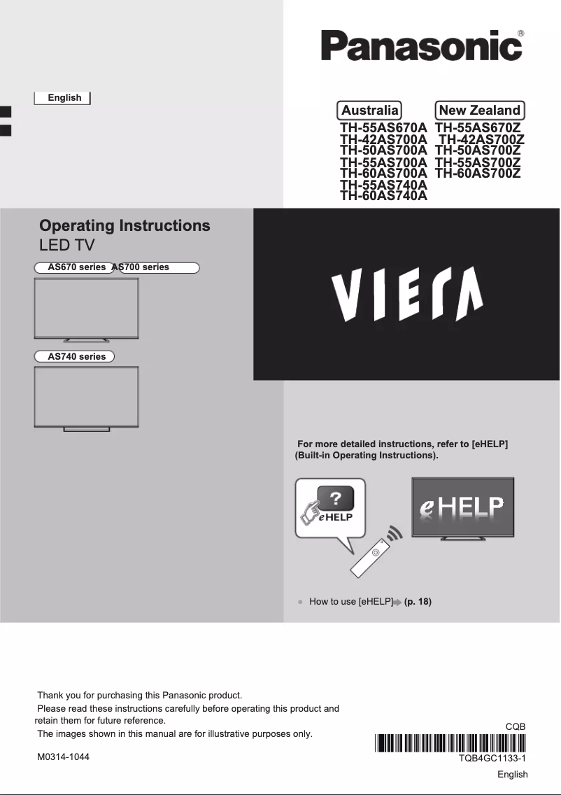 Page 1 de la notice Manuel utilisateur Panasonic TH-55AS670Z
