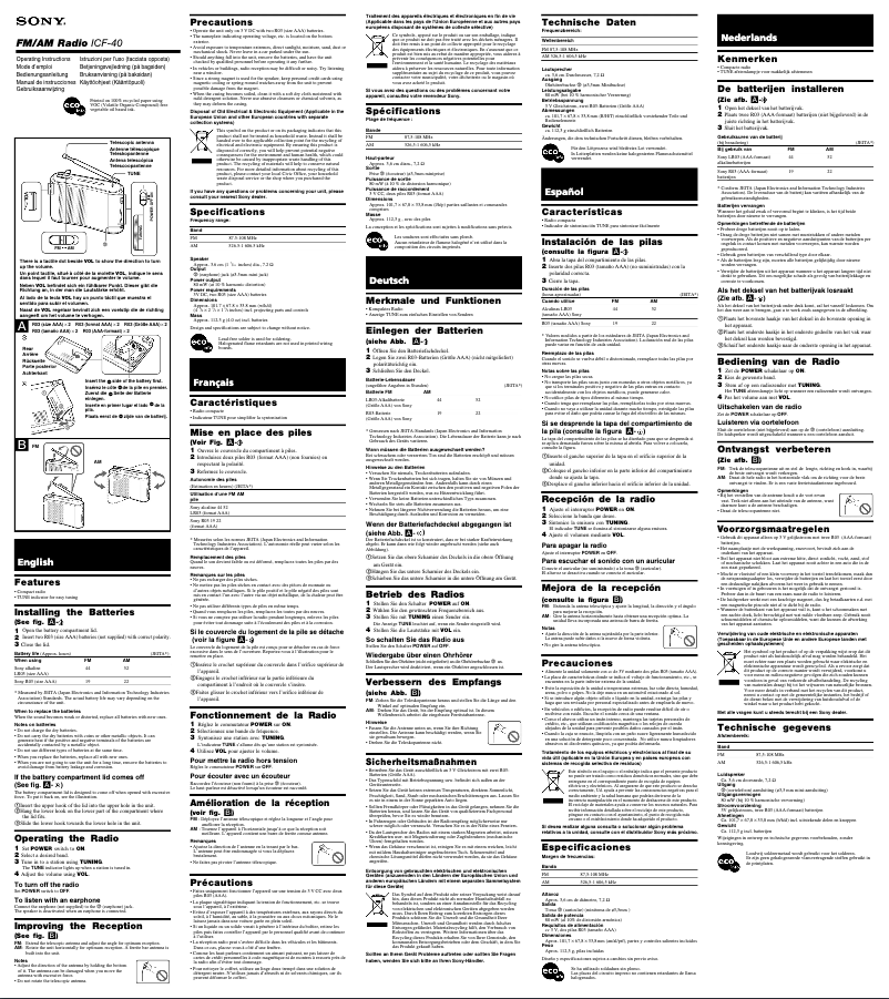 Page 1 de la notice Manuel utilisateur Sony ICF-40