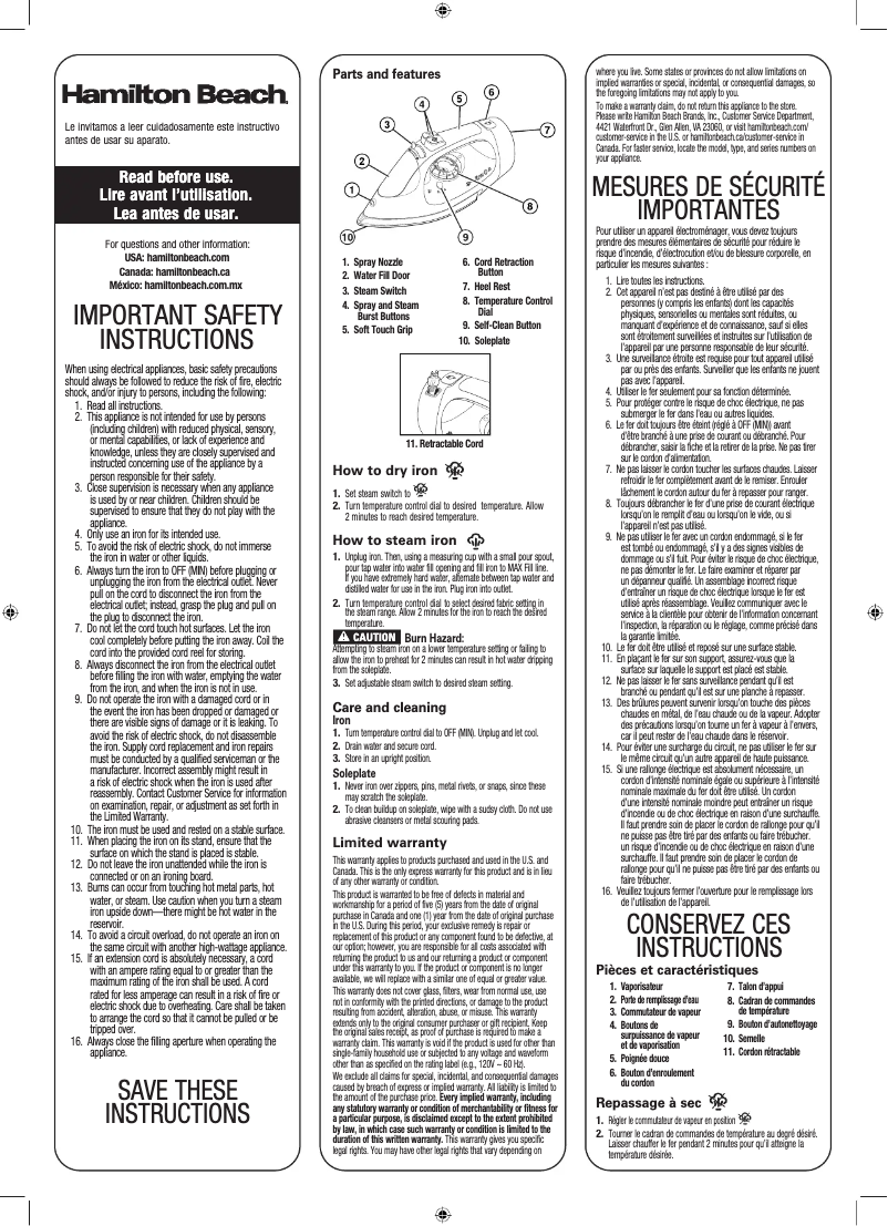 Page 1 de la notice Manuel utilisateur Hamilton Beach 14290F