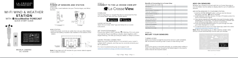 Page n°1 - Guide de démarrage rapide La Crosse Technology CA80550