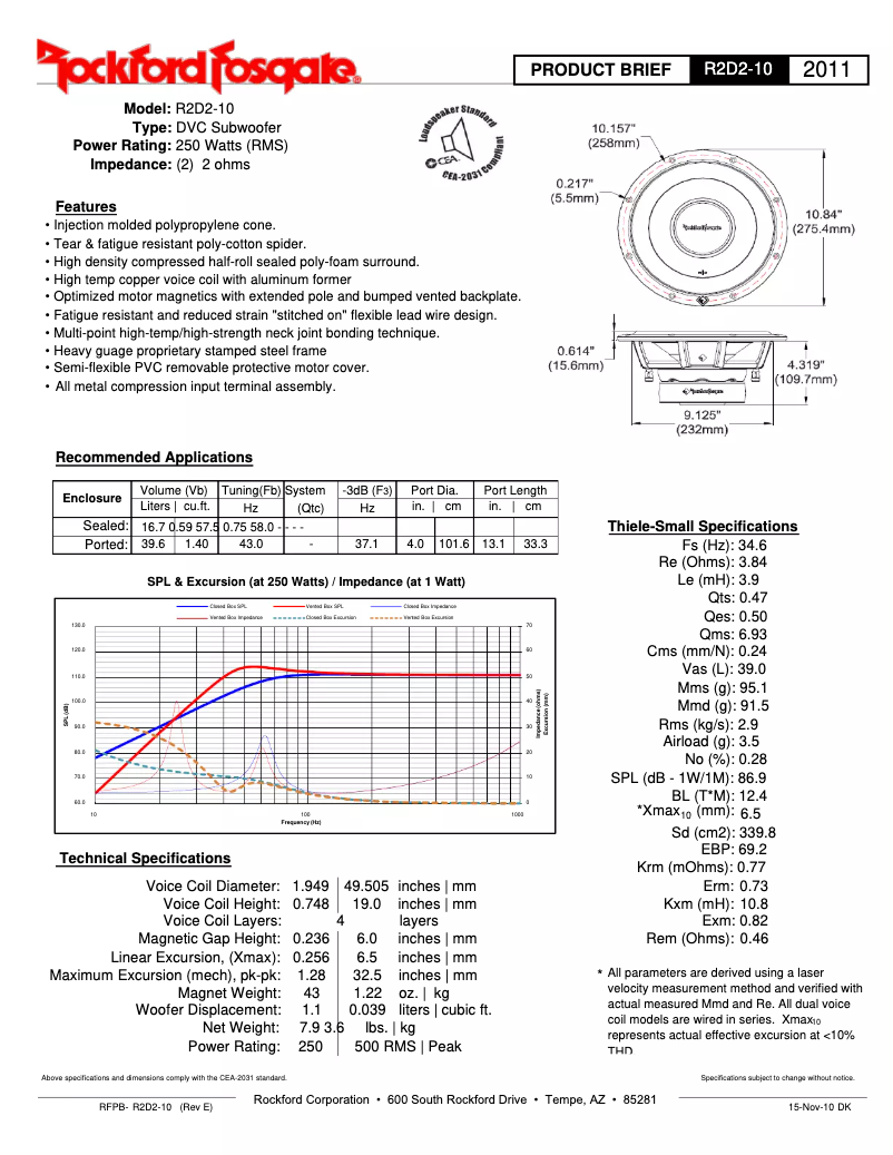 Page 1 de la notice Fiche technique Rockford Fosgate Prime R2D4-12