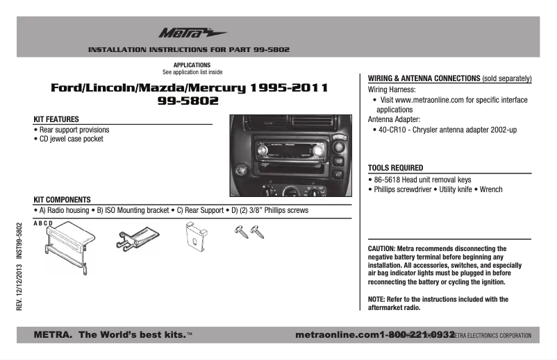 Page n°1 - Manuel utilisateur Metra 99-5802