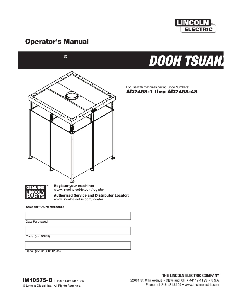 Página 1 del manual Manual de usuario Lincoln Electric Prism Exhaust Hood