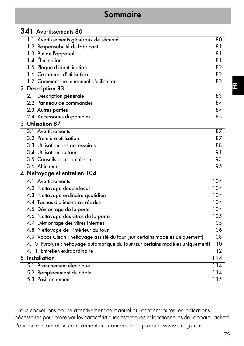Page n°1 - Manuel utilisateur Smeg SFP125