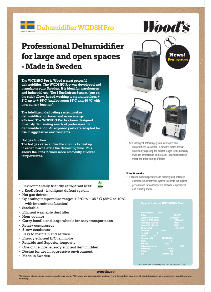 Página 1 del manual Ficha técnica Wood's WCD8HG Pro