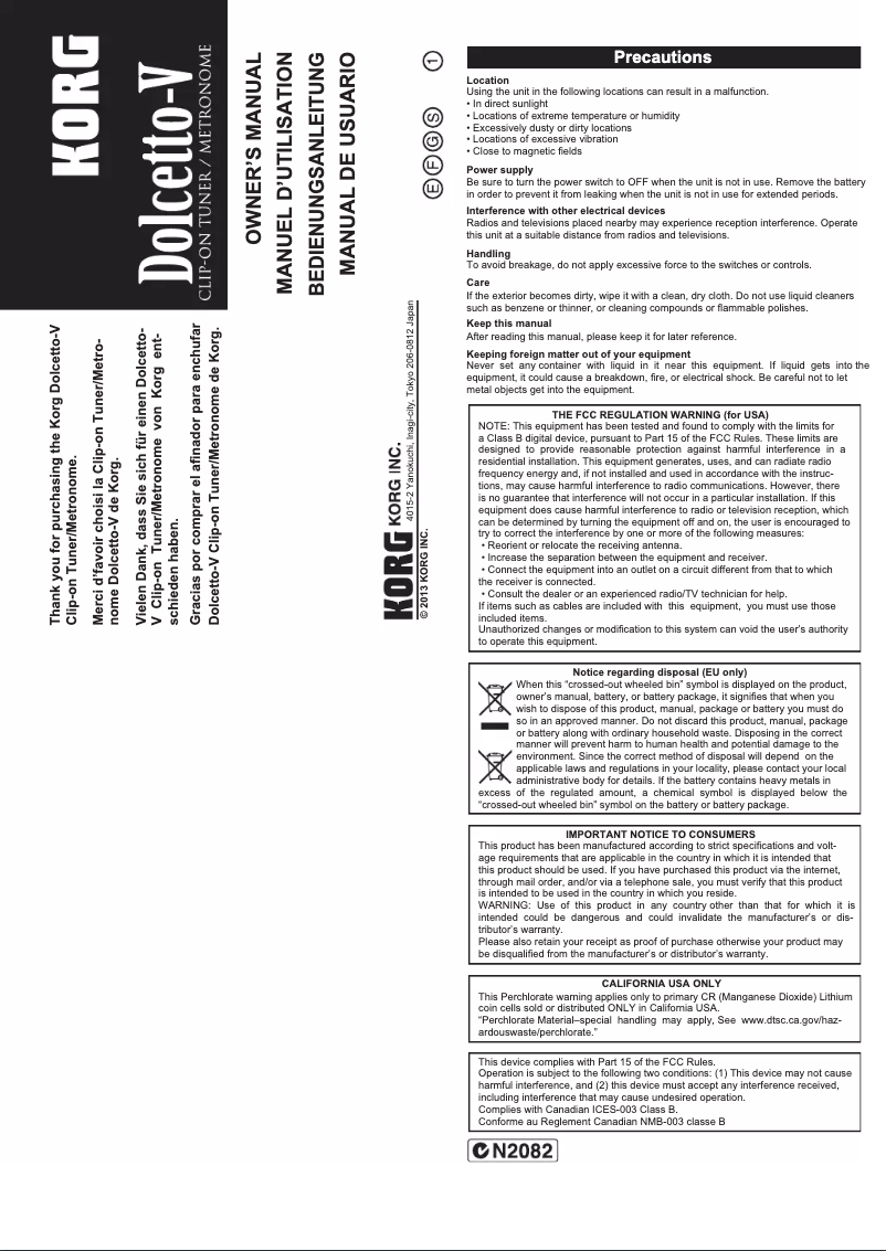 Image de la première page du manuel de l'appareil Dolcetto-V