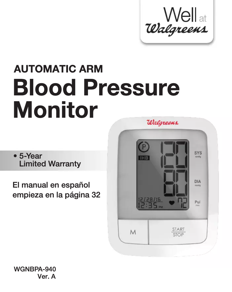 Página 1 del manual Manual de usuario Walgreens WGNBPA-940A